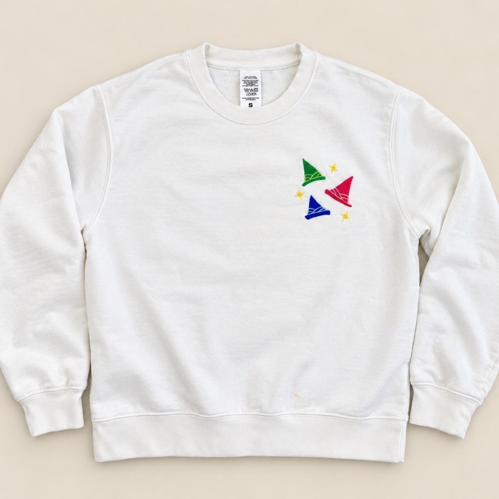 White Practical Magic Witch Hat Embroidered Crewneck Sweatshirt